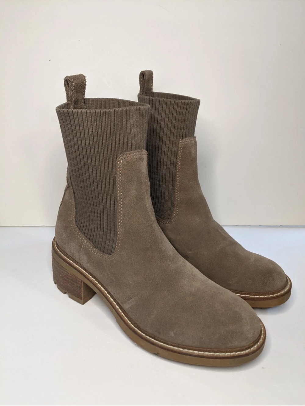 Women's Suede Rib-Knit Chelsea Booties in Taupe Steve Madden Kiley